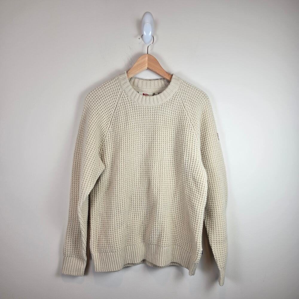 Fjallraven Ovik Waffle Knit Womens Size S Sweater 100% Wool Light Beige